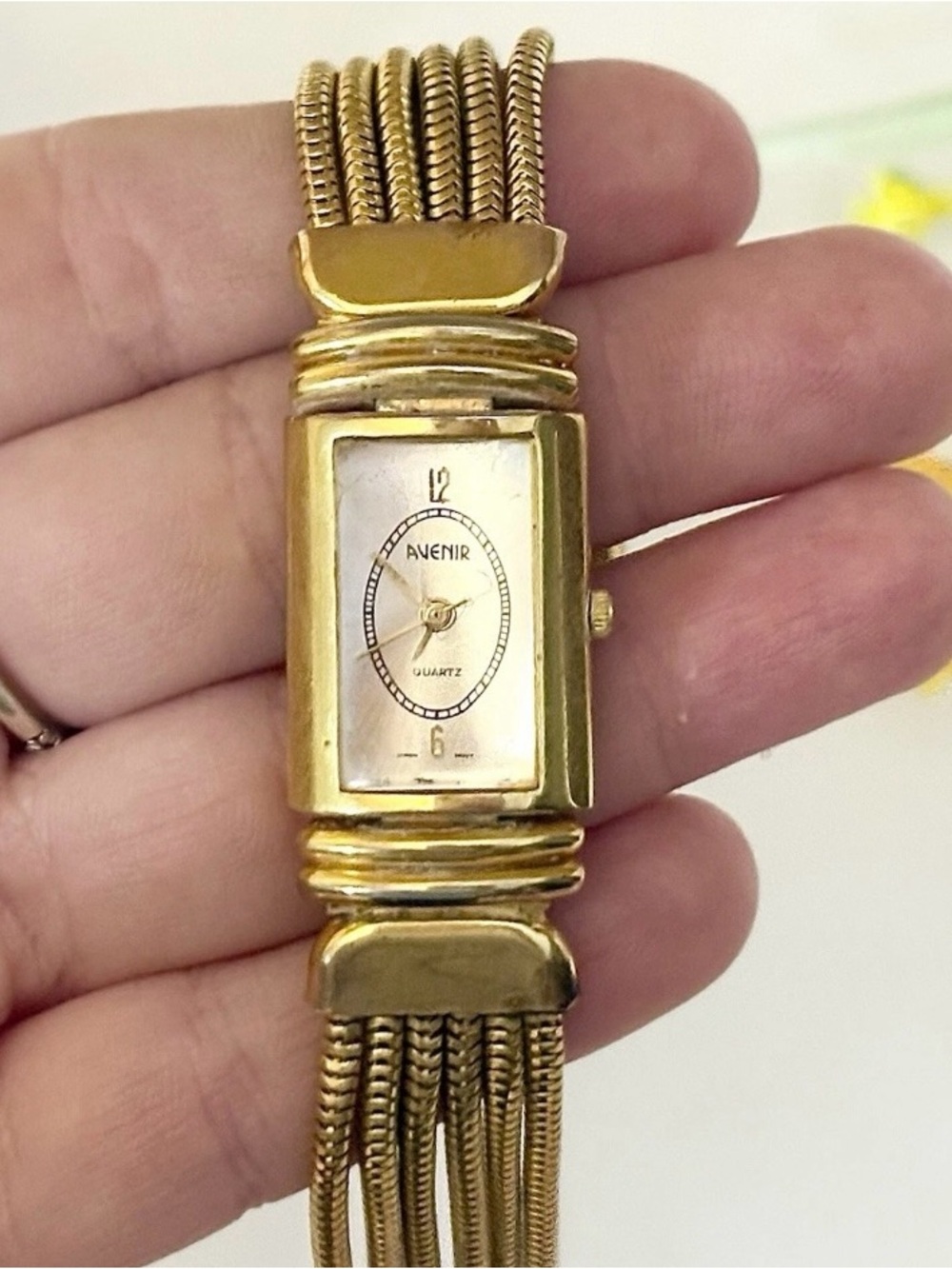 Vintage Avenir Rectangular Multi-Strand Retro Snake Chain Bracelet Watch WORKS!!